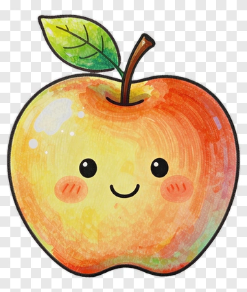 Cartoon Apple With A Happy Face PNG