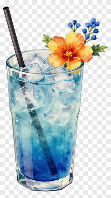 Colorful Drink With Hibiscus Flower And Ice Cubes PNG