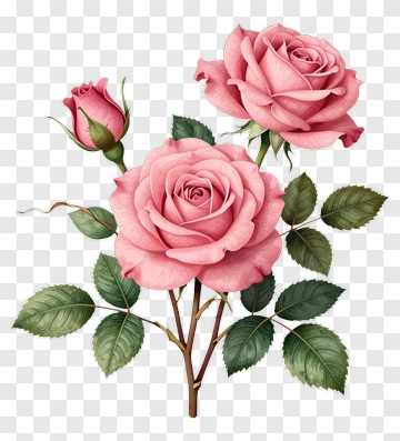 Pink Roses With Green Leaves PNG