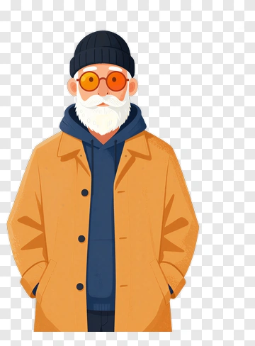 Cartoon Man In Orange Coat And Beanie PNG