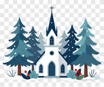 Winter Church Surrounded By Pine Trees PNG
