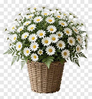 Flower Bouquet In Woven Basket PNG