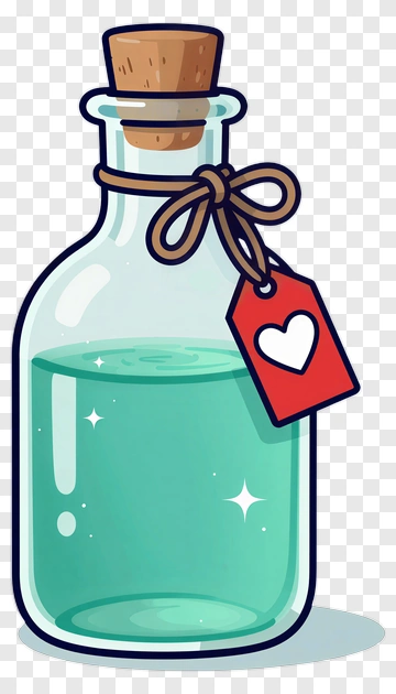 Glass Bottle With Heart Tag PNG