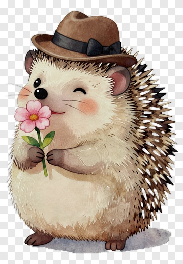 Cartoon Hedgehog Holding A Flower PNG