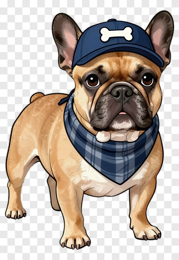Cartoon French Bulldog Wearing A Hat And Bandana PNG