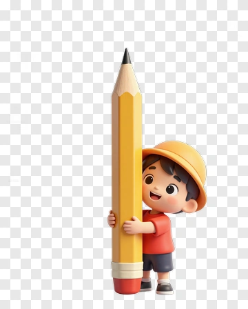Cartoon Boy Holding A Giant Yellow Pencil PNG