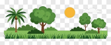 Cartoon Landscape With Trees And Sun PNG