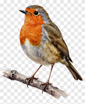 Colorful Robin Sitting On A Branch PNG