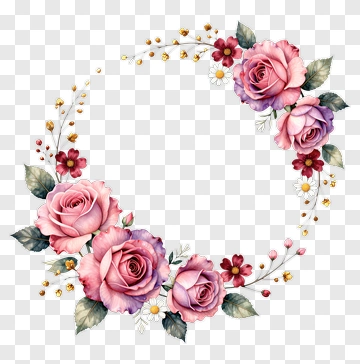Floral Wreath With Pink And Purple Roses PNG