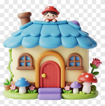 Colorful Toy House With A Mushroom Character PNG