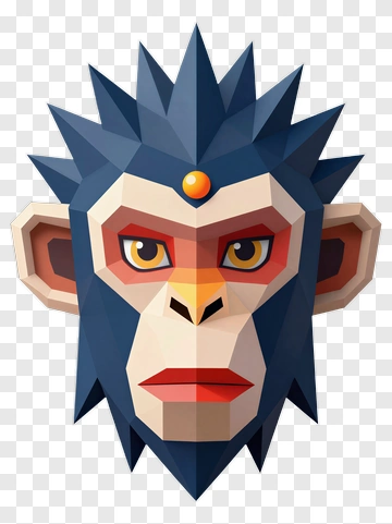 3D Monkey Head With Spiky Hair PNG