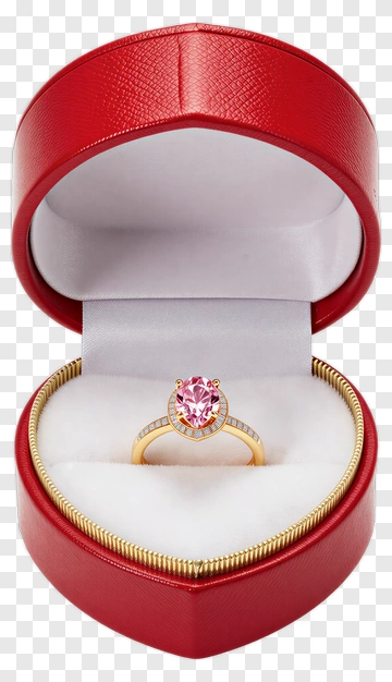Gold Ring With Pink Gemstone In Heart-Shaped Box PNG