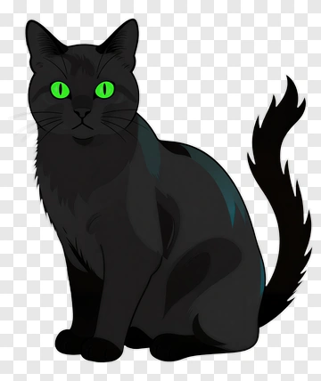 Cartoon Black Cat With Green Eyes PNG