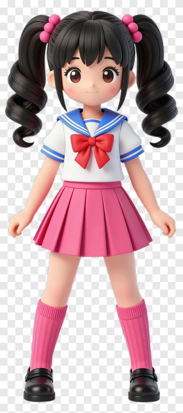 3D Girl In Sailor Outfit With Pink Skirt PNG