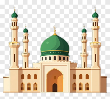 Cartoon Mosque With Green Dome And Minarets PNG