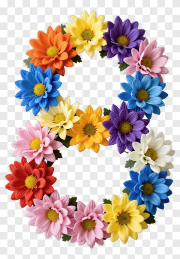 Colorful Flower Arrangement In The Shape Of Number Eight PNG