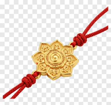 Golden Flower Amulet With Red Cord PNG