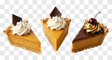 Three Slices Of Pie With Whipped Cream And Chocolate PNG