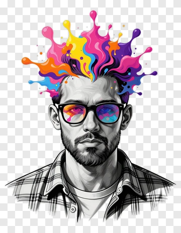 Colorful Abstract Portrait Of A Man With Glasses PNG