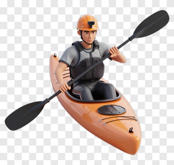 3D Kayaker Paddling In An Orange Kayak PNG