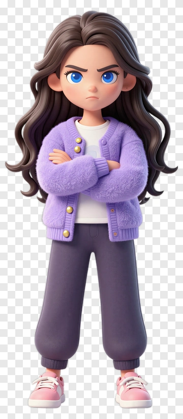 Cartoon Girl With Arms Crossed PNG