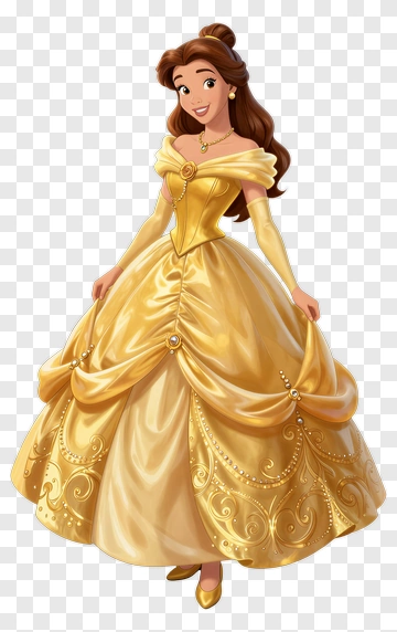 Cartoon Princess In A Yellow Dress PNG