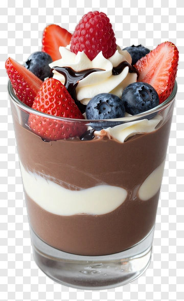Chocolate Dessert With Berries And Whipped Cream PNG
