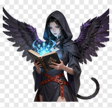 Mystical Woman With Wings Holding A Spell Book PNG