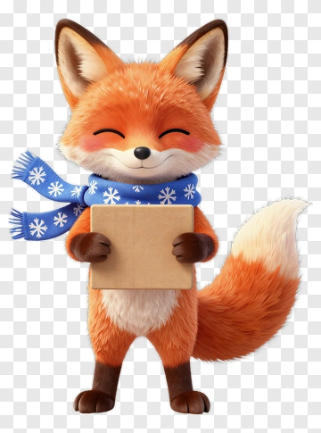 Happy Fox Holding A Blank Card PNG