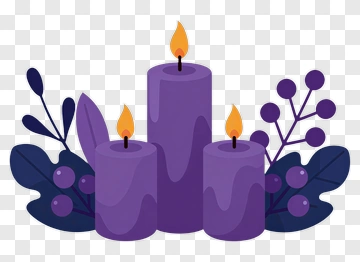 Purple Candles Surrounded By Leaves And Berries PNG