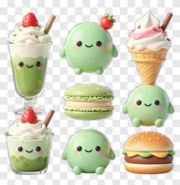 Cute Food Characters With Ice Cream And Desserts PNG