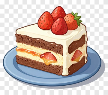 Strawberry Cake Slice On A Plate PNG