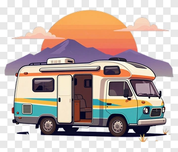 Colorful Camper Van Against A Sunset PNG