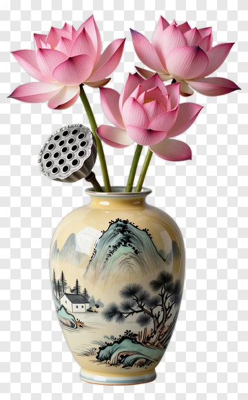 Lotus Flowers In A Decorative Vase PNG