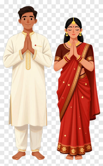 Couple In Traditional Indian Attire With Hands In Prayer PNG