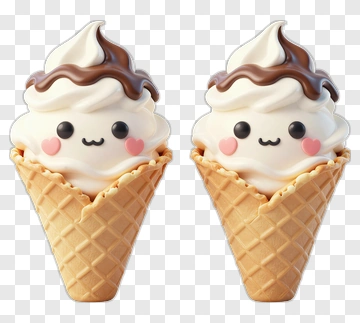 Kawaii Ice Cream Cones With Smiling Faces PNG