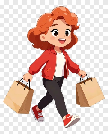 Cartoon Girl Carrying Shopping Bags PNG