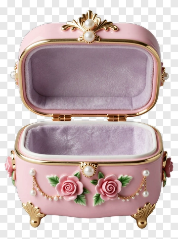 Decorative Pink Jewelry Box With Roses PNG