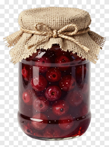 Jar Of Cherry Jam With Burlap Lid PNG