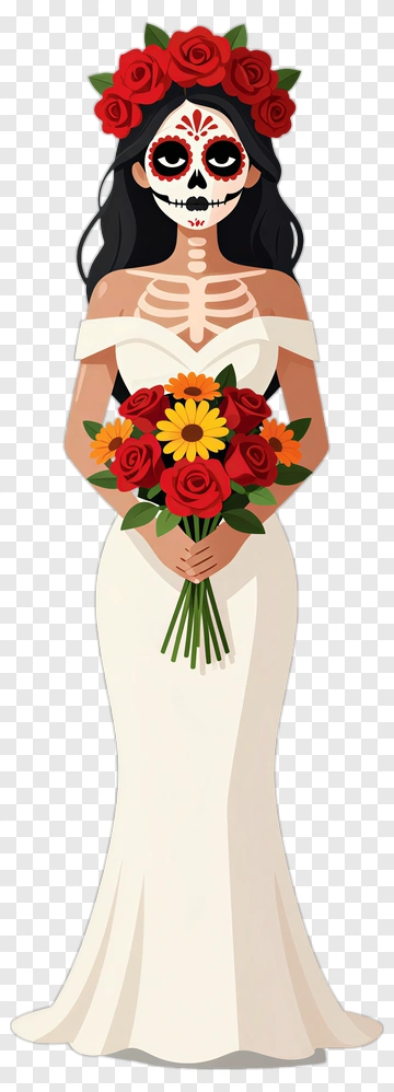 Cartoon Bride Holding A Bouquet PNG