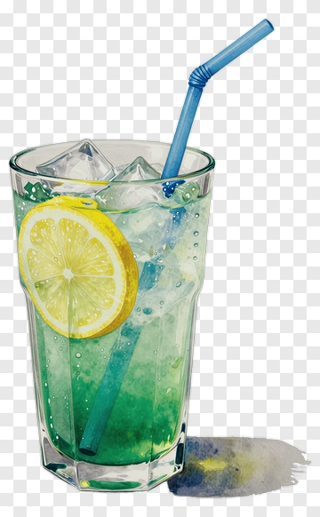 Refreshing Lemonade With Ice Cubes And Straw PNG
