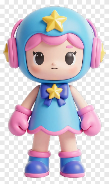 3D Cartoon Character With Star Headphones PNG