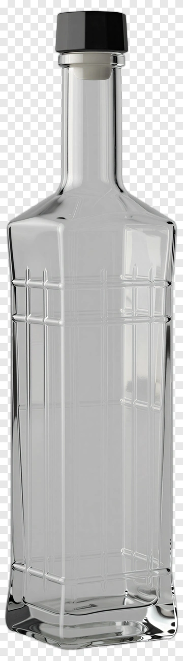 Clear Glass Bottle With Black Cap PNG