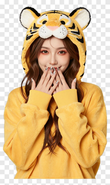 Girl Wearing A Tiger Hoodie PNG