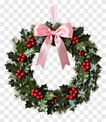 Christmas Wreath With Pink Bow PNG