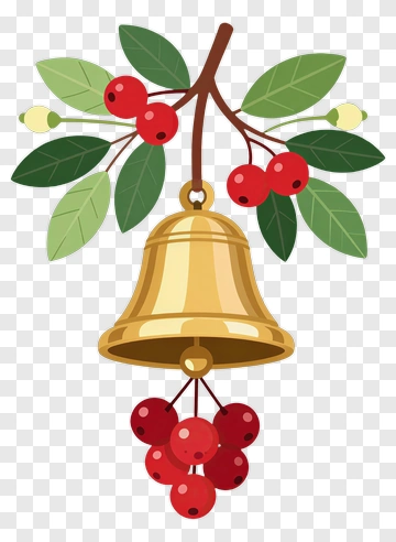 Golden Bell With Holly And Berries PNG