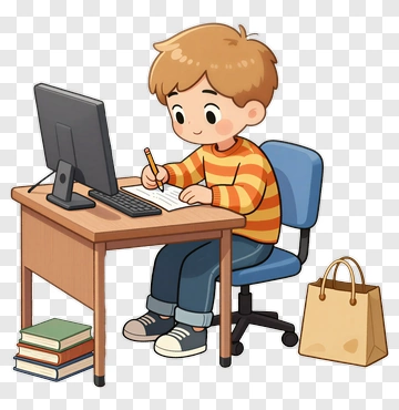 Cartoon Boy Studying At A Desk PNG