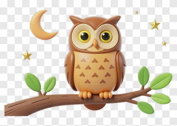 Cartoon Owl Sitting On A Branch With Moon And Stars PNG