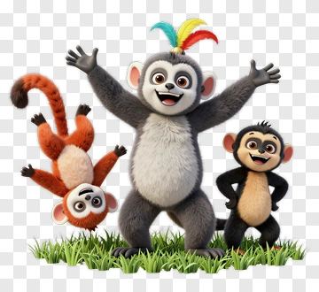 Cartoon Monkeys Playing Together PNG