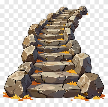 Cartoon Stone Steps With Autumn Leaves PNG